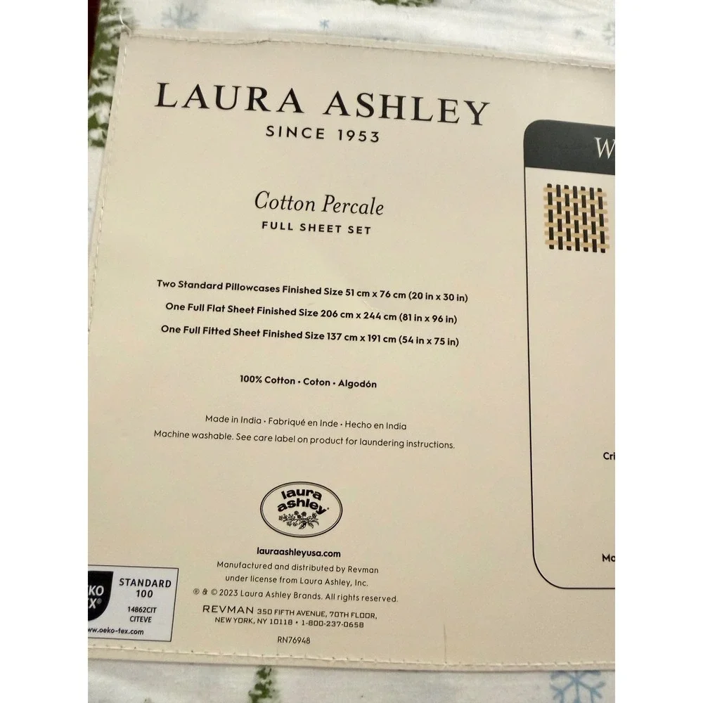 Laura Ashley Full Sheet Set White Green New Christmas Tree Percale Cotton 4pc